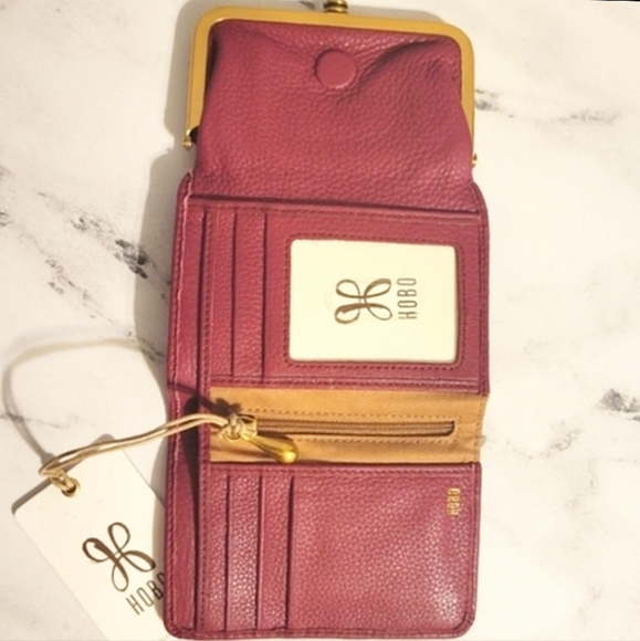 NWT HOBO Sangria 'Robin' Velvet Pebbled Hide Leather Tri-Fold Wallet - Picture 5 of 9